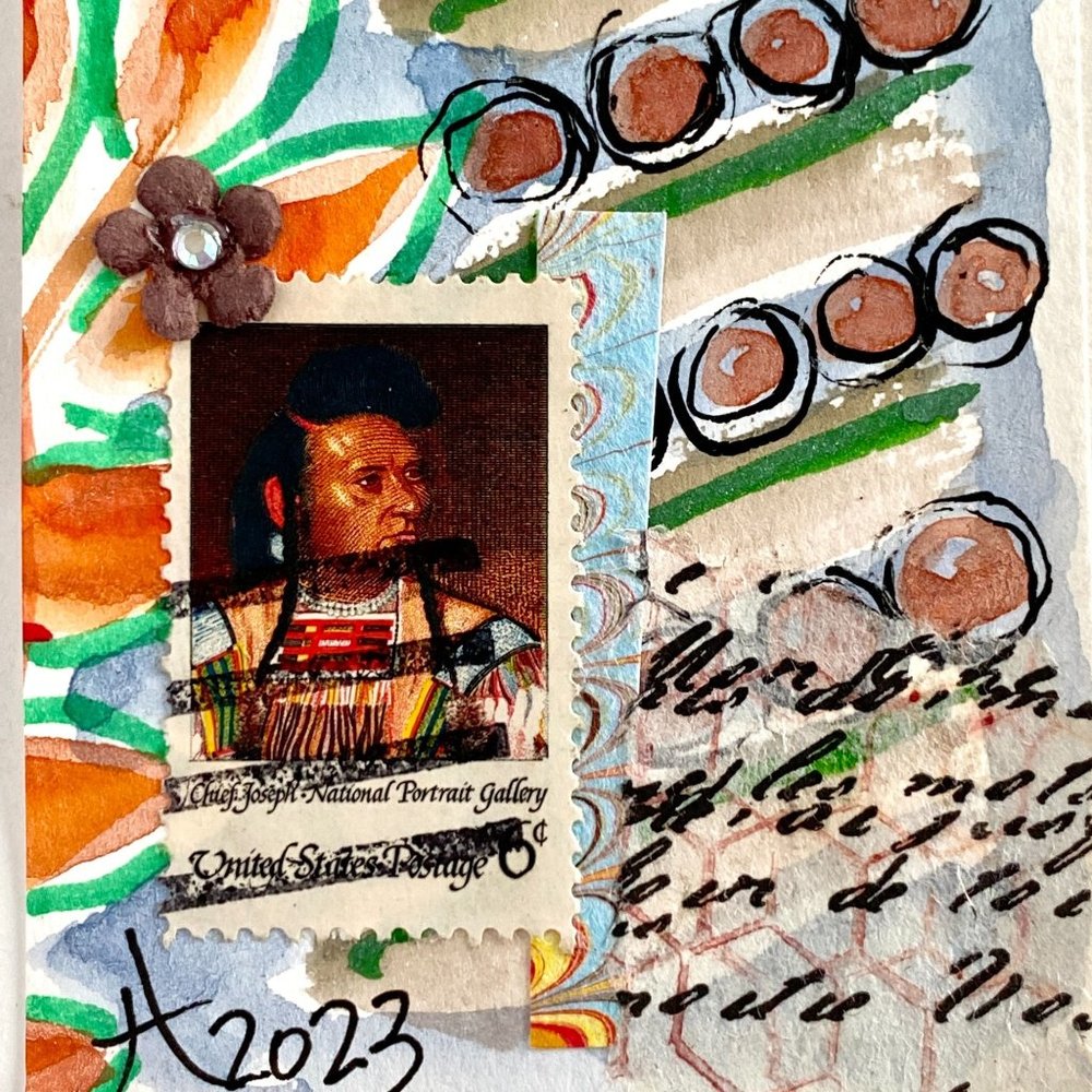 ACEO Original Watercolor Painting Vintage 1968 Chief Joseph American Indian ATC